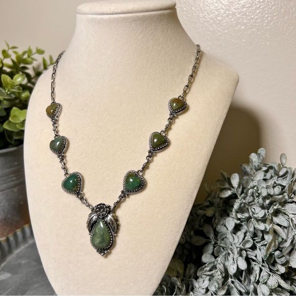 Kingman Turquoise Heart Station Necklace | 925 Sterling Silver - Picture 15 of 15